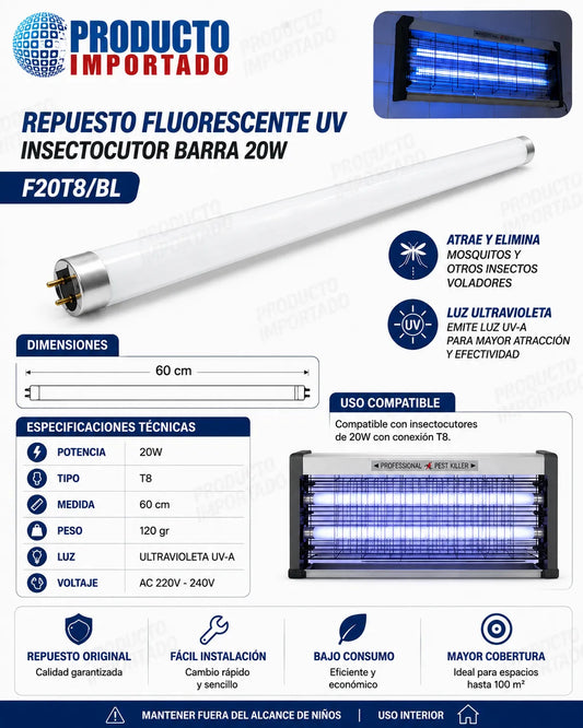 REPUESTO FLUORESCENTE UV INSECTOCUTOR BARRA 20W