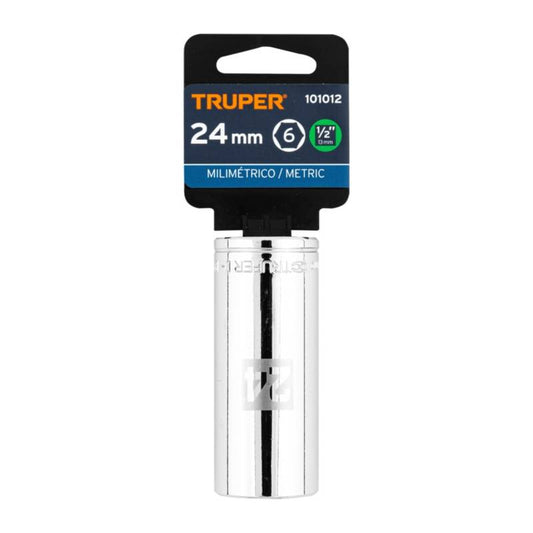 DADO CROMADO TUBULAR HEXAGONAL ENCASTRE 1/2 x 24MM "TRUPER"