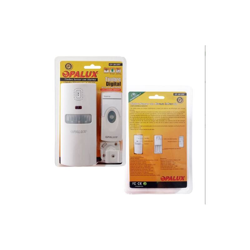 TIMBRE DIGITAL 8 MELODIAS C/SENSOR MOVIMIENTO Y ALARMA "OPALUX"