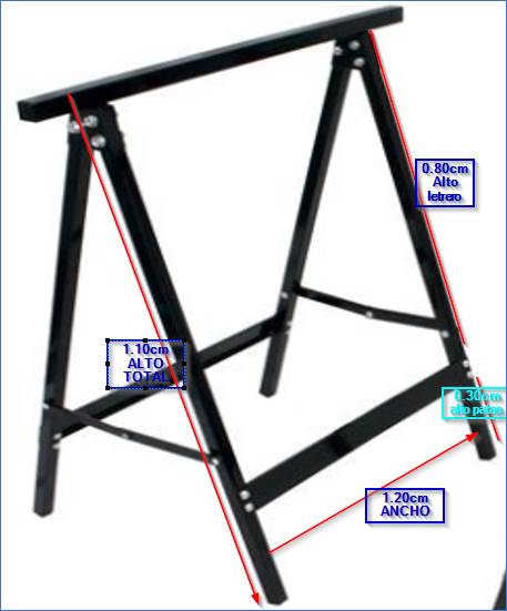 CABALLETE TUBO METAL 1.20m x 0.80m X 0.30m/Tubo 1" pulgada espesor 1.5