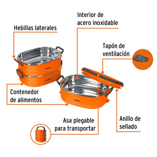 LONCHERA TERMICA 3 CONTENEDORES ACERO INOXIDABLE "TRUPER"