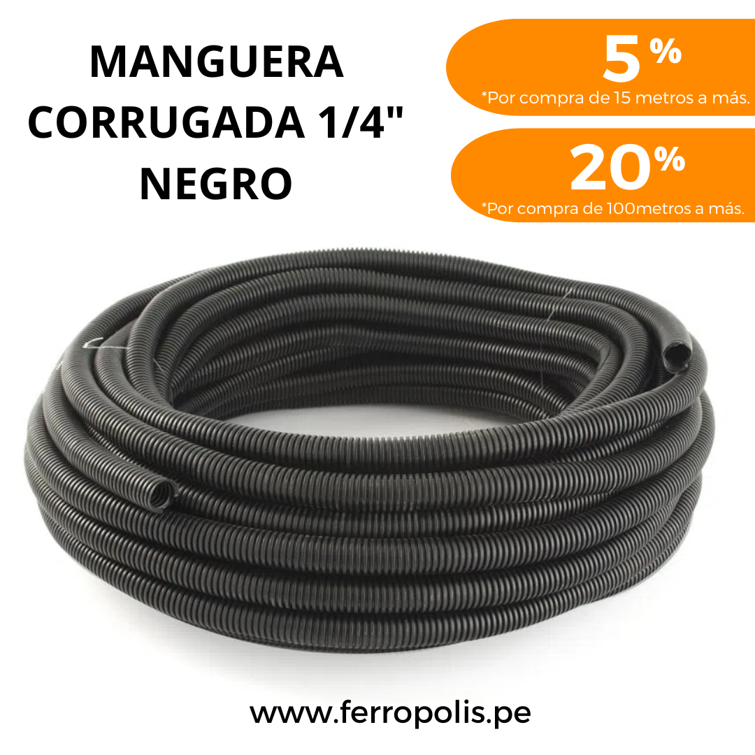 MANGUERA CORRUGADA 1/4" "NEGRO" ( x metro )