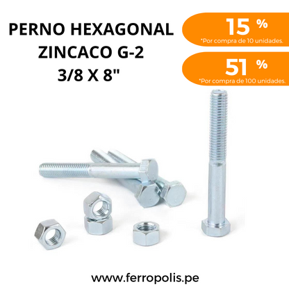 PERNO HEXAGONAL 3/8" x 8" c/t  ( x und )