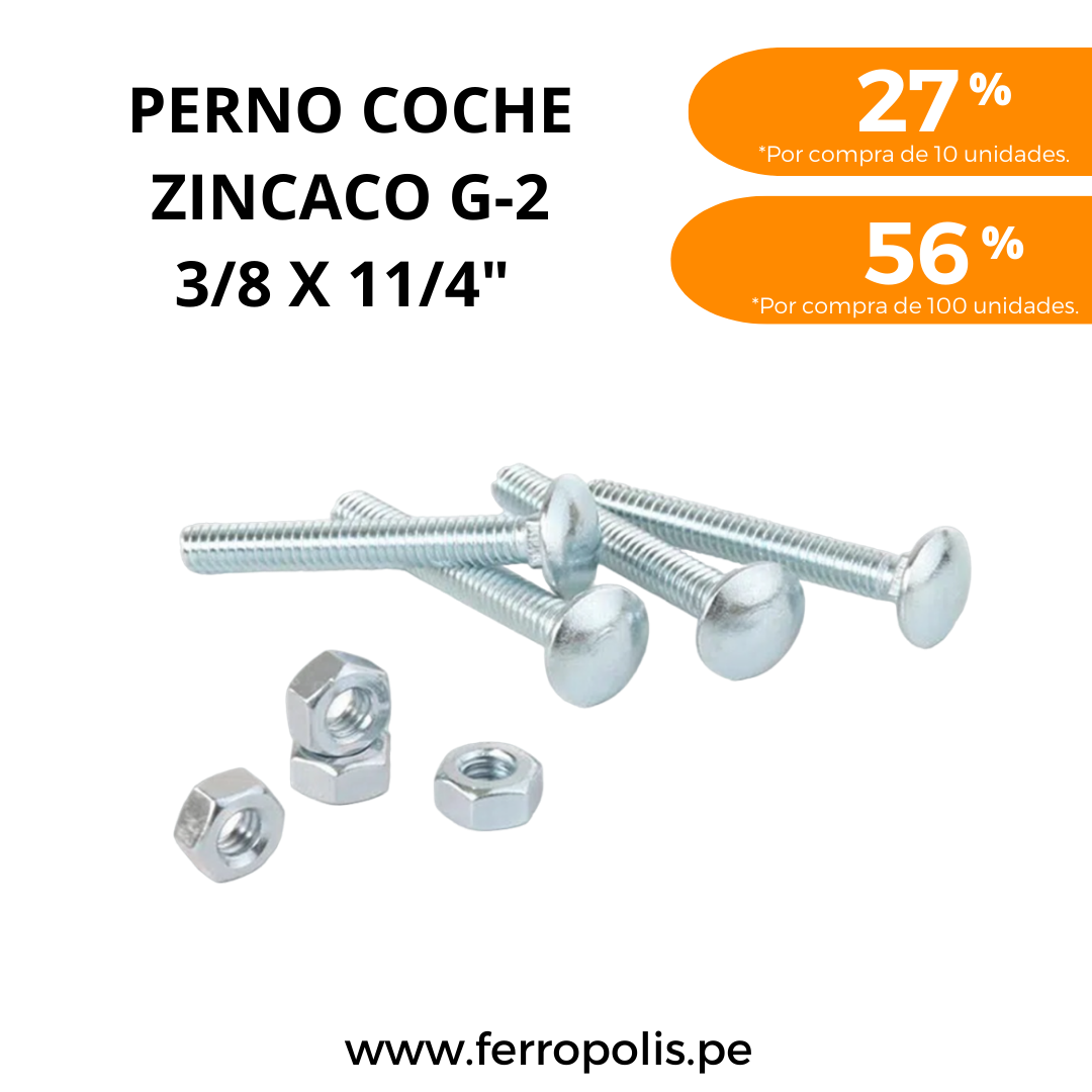 PERNO COCHE 3/8" x 1 1/4" c/t ( x und )