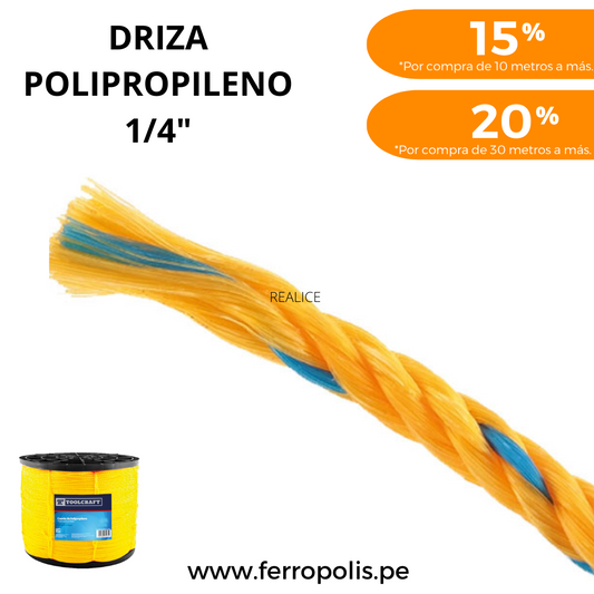 DRIZA POLIPROPILENO 1/4"  (x mt) AMARILLO