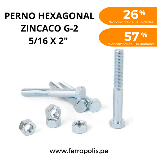 PERNO HEXAGONAL 5/16" x 2" c/t  ( x und )