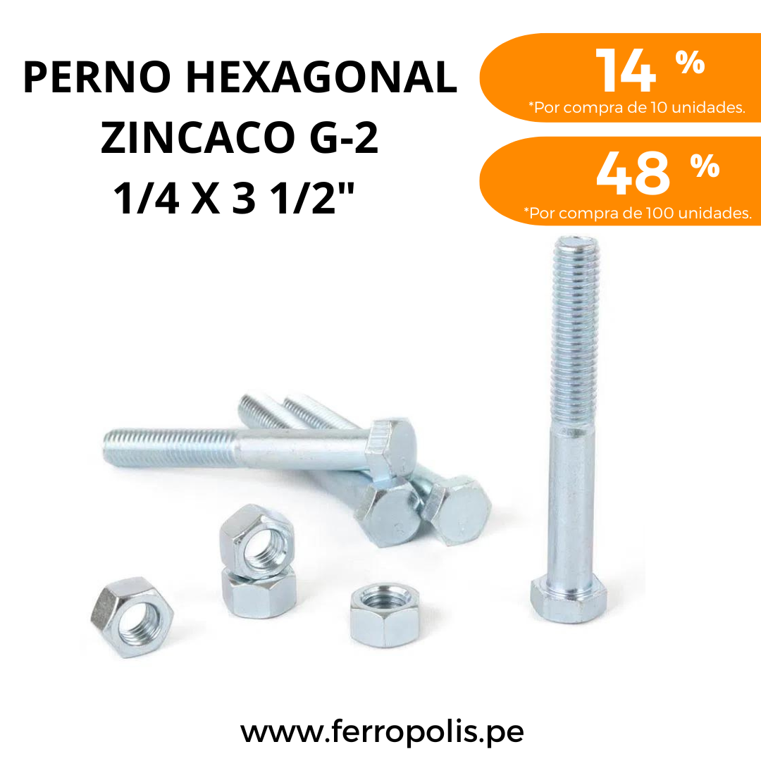 PERNO HEXAGONAL 1/4" X 3 1/2" C/T  ( X UND )