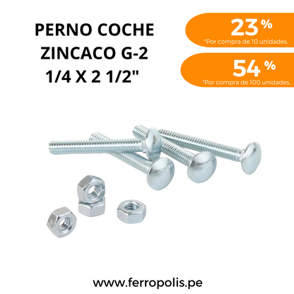 PERNO COCHE 1/4" X 2 1/2" C/T  ( X UND )