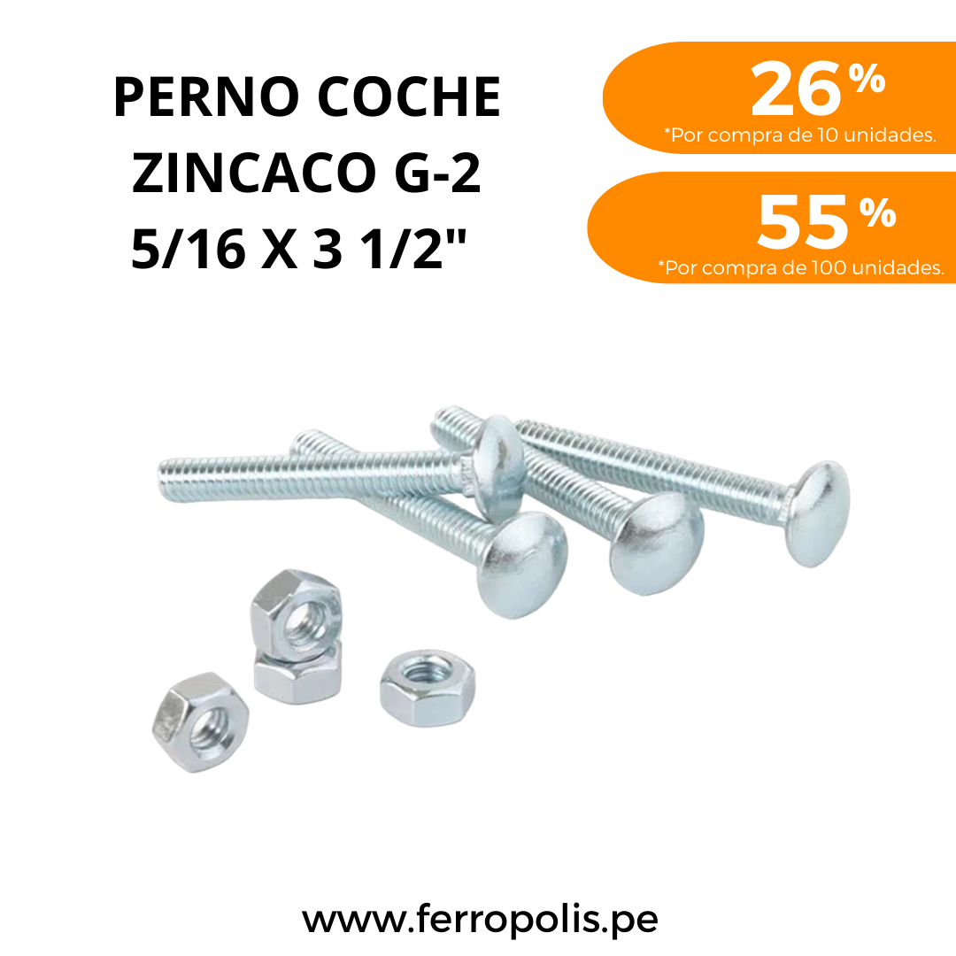 PERNO COCHE 5/16" x 3 1/2 c/t ( x und )