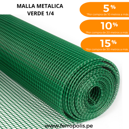 MALLA METALICA 1/4 PVC X0.9MX30MX9.4KG "VERDE" ( x metro )