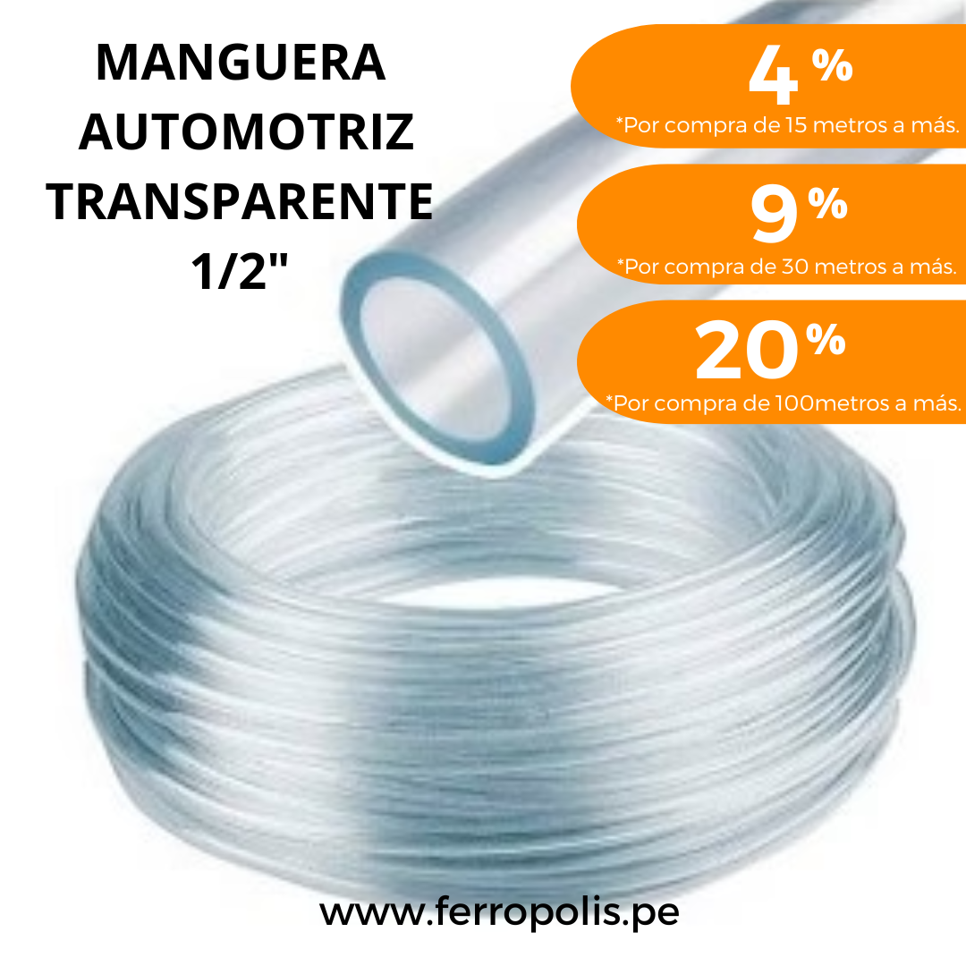 MANGUERA AUTOMOTRIZ 1/2" TRANSPARENTE  ( x metro )