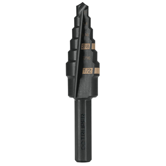 BROCA ESCALONADA OXIDO NEGRO ( 6 E ) 3/16" a 1/2” "TRUPER"
