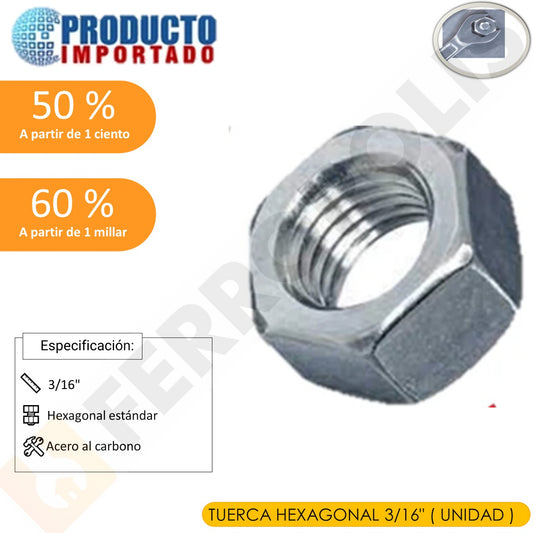 TUERCA HEXAGONAL 3/16" (10 PCS)
