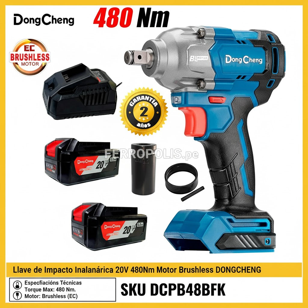 LLAVE IMPACTO INALAMBRICA 480 NM CAÑO CORTO 1/2" 5 AH DONGCHENG