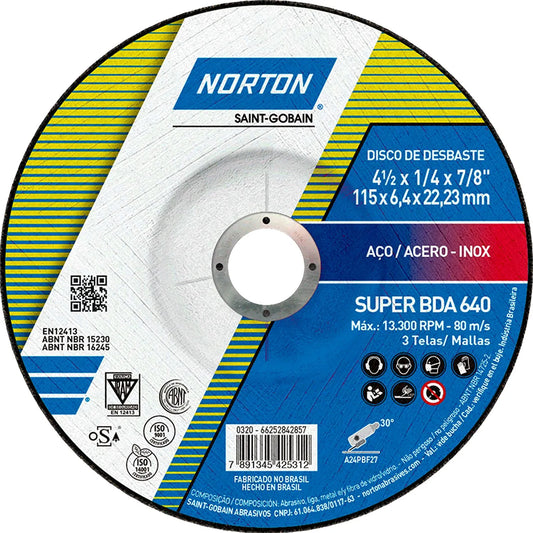 DISCO DESBASTE METAL 4"1/2 CERTIFICADO "NORTON"