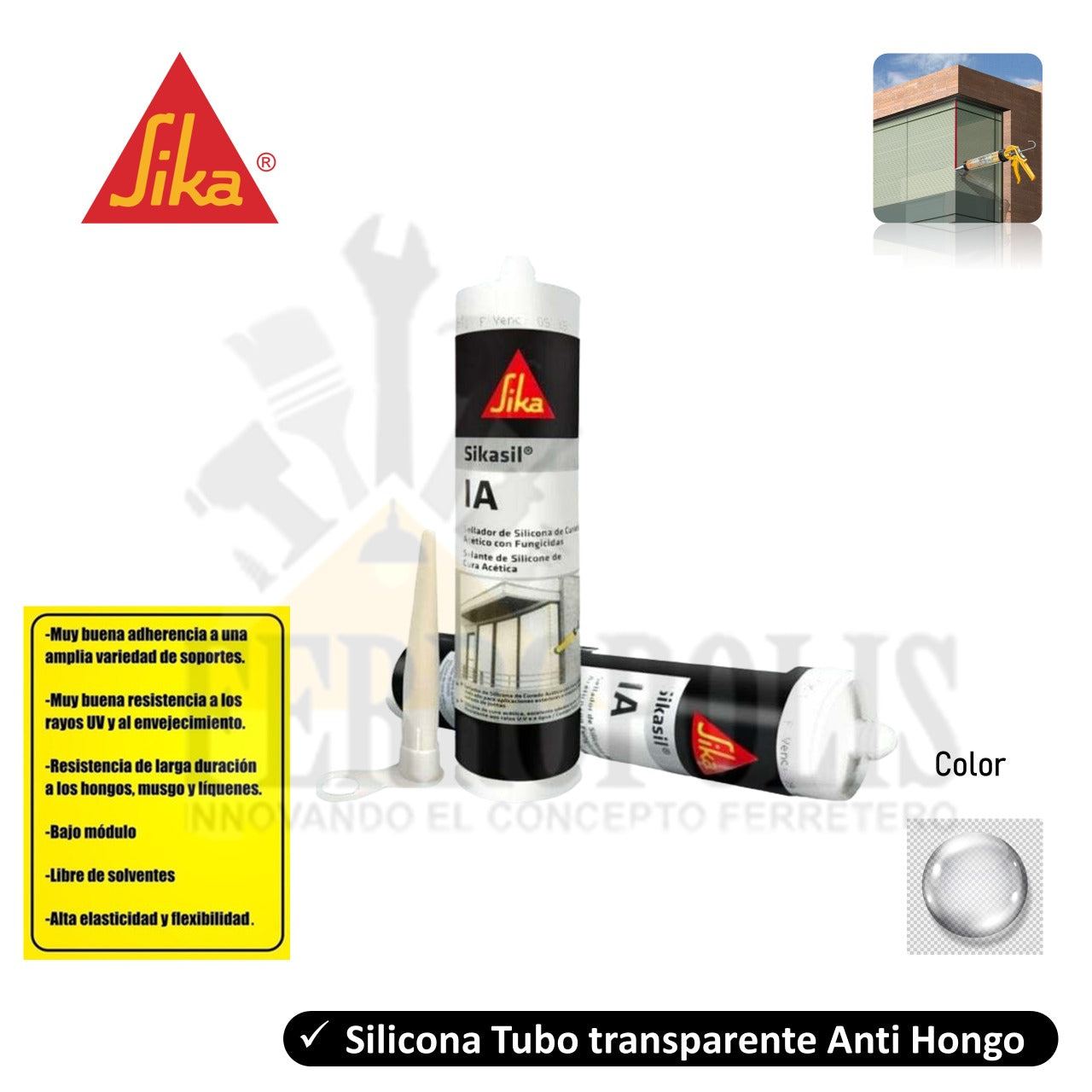 SIKASIL SILICONA TUBO TRANSPARENTE 280ML ANTI HONGO