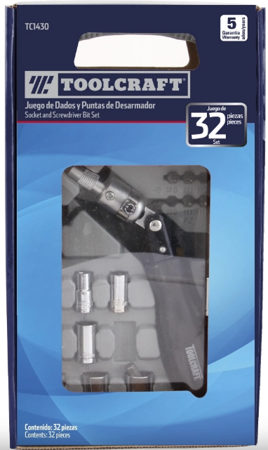 JUEGO DESARMADOR RATCHET PUNTAS 32 PIEZAS "TOOLCRAFT"