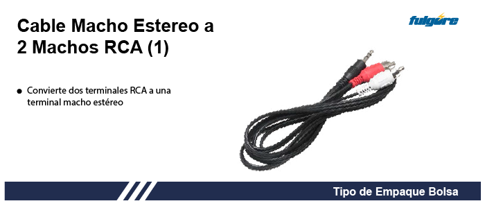 CABLE MACHO ESTEREO A 2 MACHOS RCA 1.8M