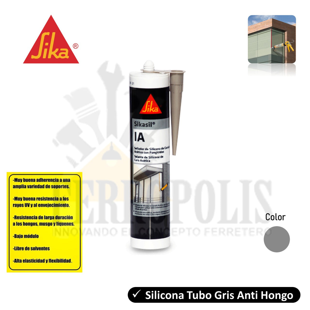 SIKASIL SILICONA TUBO GRIS 280 ML ANTI HONGO