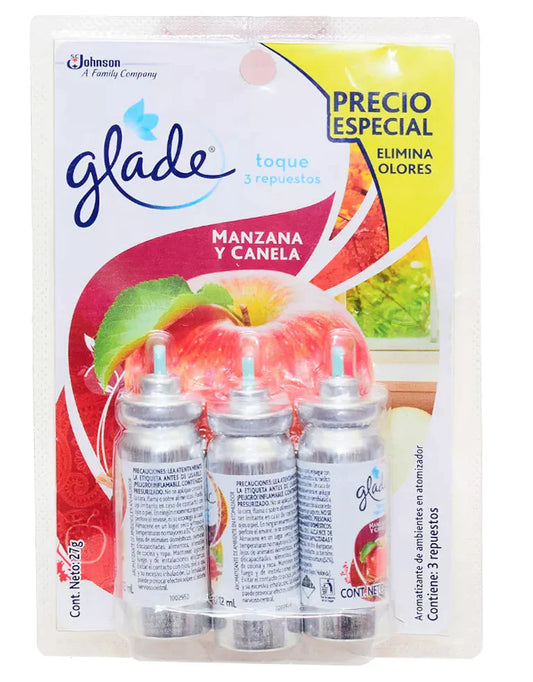 GLADE TOQUE C/REPUESTO X3 MANZANA CANELA