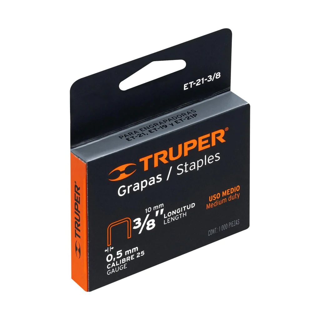 GRAPAS ENGRAMPADORA ET-21 3/8" (10MM) CORONA 11.3 MM  "TRUPER" (CAJA)
