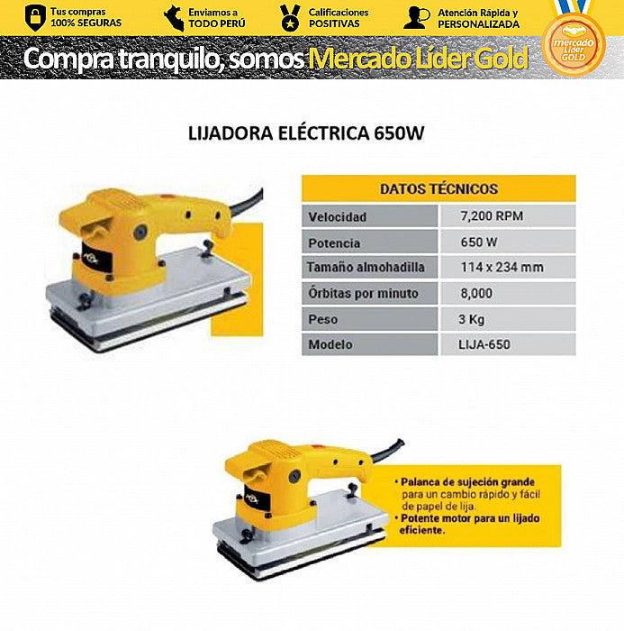 LIJADORA ORBITAL 650W "PTK"