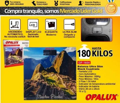 BALANZA BAÑO DIGITAL CORPORAL ULTRA SLIM TEMPLADO OPALUX