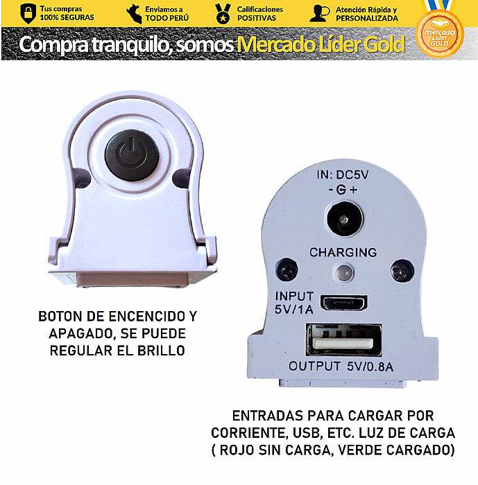 LAMPARA LED PORTATIL RECARGABLE BASE ALUMINIO 6W