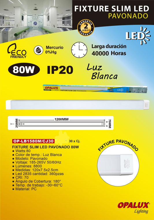 FLUORESCENTE LED DOBLE 80W-120CM "PREMIUM OPALUX"