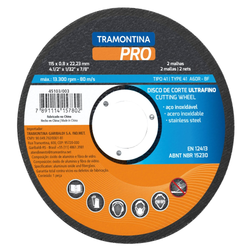 DISCO CORTE ACERO INOXIDABLE 4 1/2" "TRAMONTINA PRO"