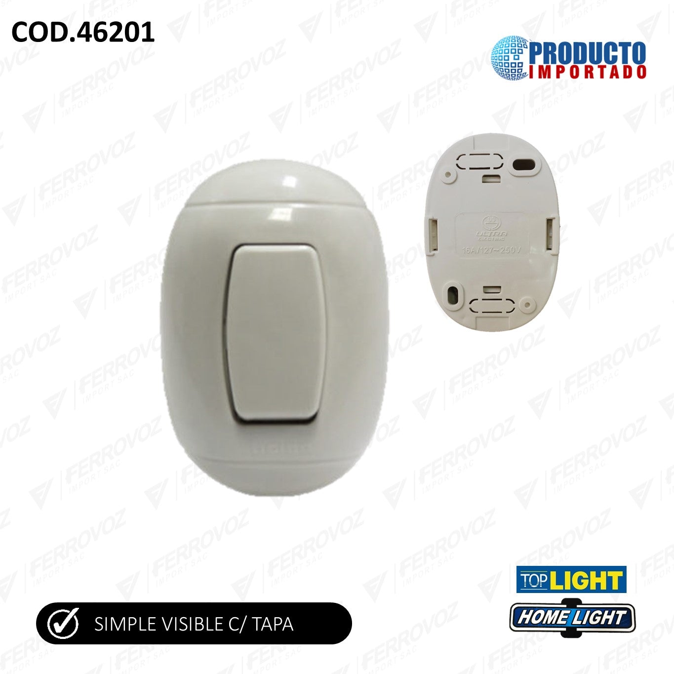 INTERRUPTOR SIMPLE OVAL VISIBLE MARFIL