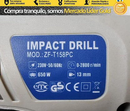 Kit Taladro Percutor 650w 158 Pcs Zafiro Uso Rudo