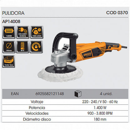 PULIDORA ANGULAR 1400W PESADA "INGCO"