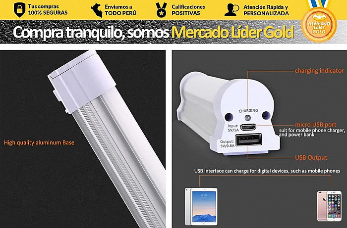 Lampara Led Portatil Recargable Base Aluminio 9w 200w