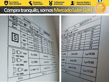 MAQUINA SOLDAR INVERSORA MULTIFASE 250A-400A TRIFASICA 380V  MONOFASICA 240V