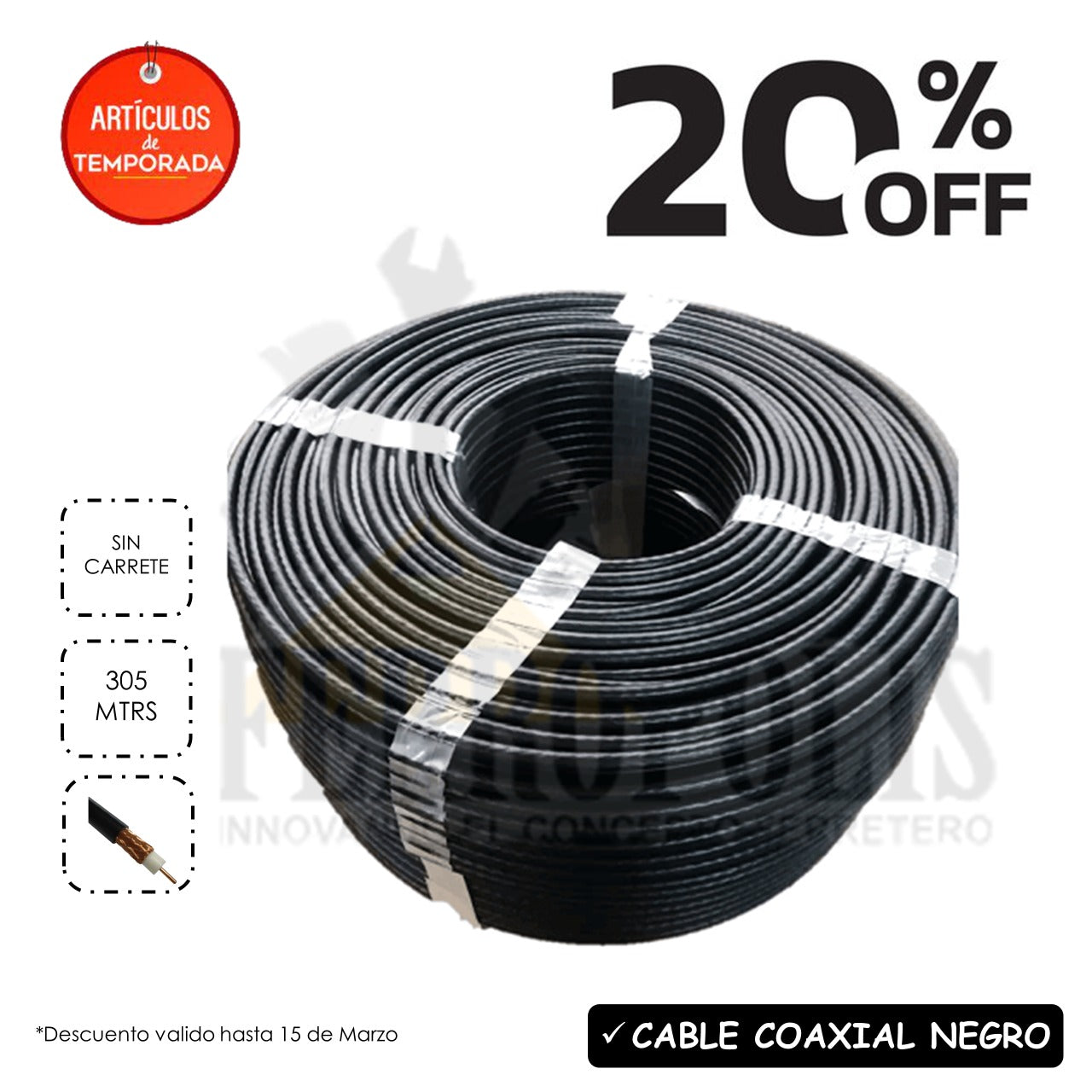 CABLE COAXIAL RG6 (305 mt) NEGRO