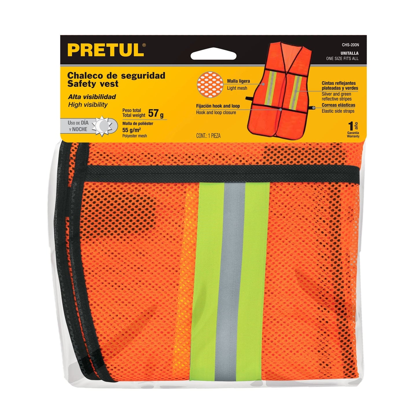 CHALECO SEGURIDAD CINTAS REFLEJANTES NARANJA "PRETUL"