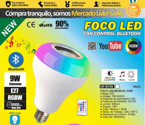 FOCO PARLANTE MUSICAL LED MULTICOLOR BLOUETOOTH "OPALUX"