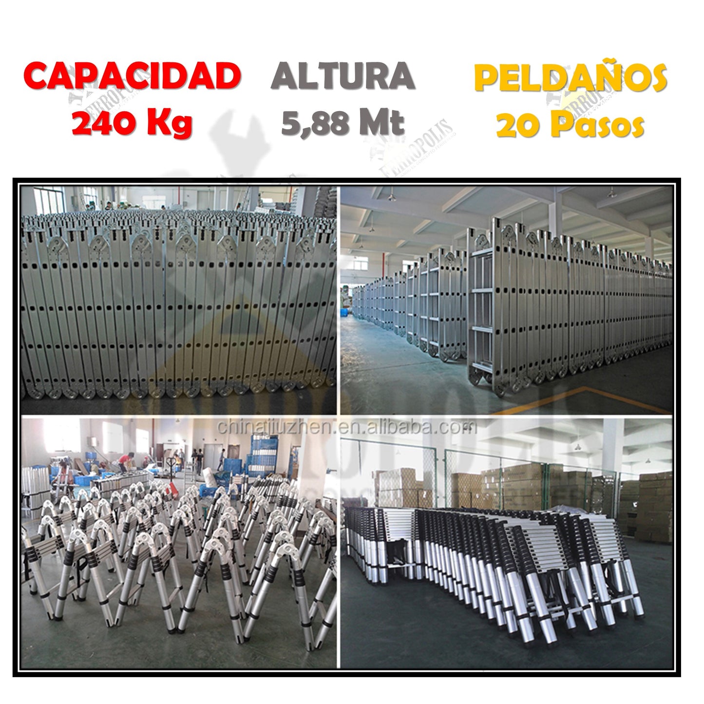 ESCALERA MULTIUSO MULTIPÓSICION 150 Kg - 20 Pasos ALUMINIO