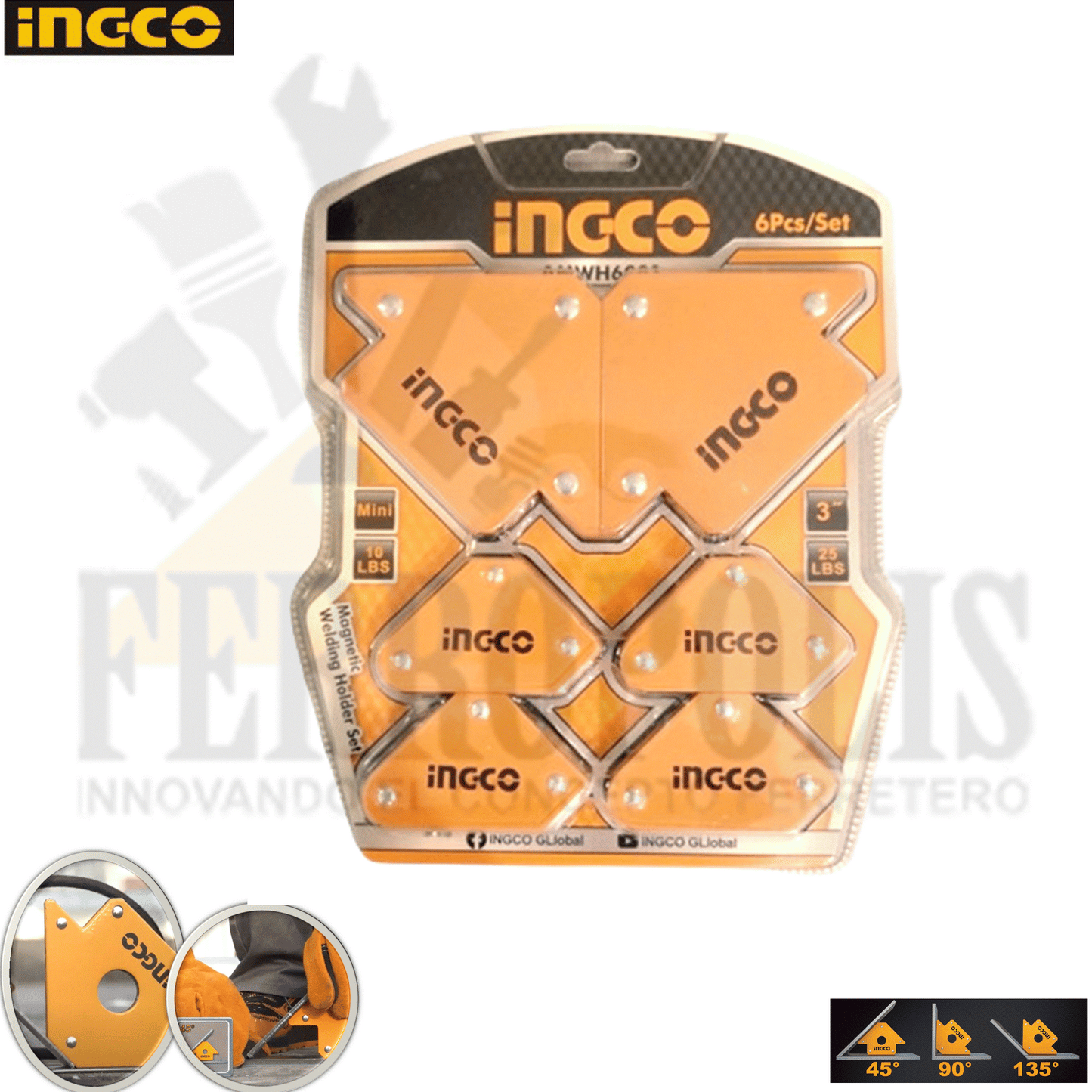 SET  ESCUADRA MAGNETICA (X 6 PCS) "INGCO"