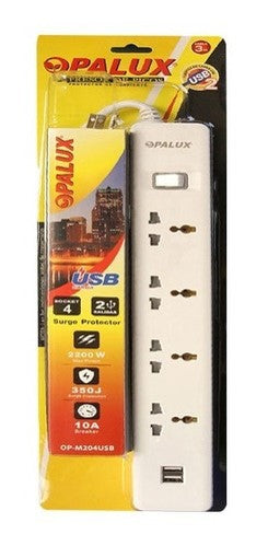 SUPRESOR PICO  4 SALIDAS + TOMA USB "OPALUX"