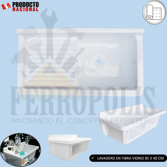 LAVADERO UNA FOSA FIBRA VIDRIO  85 X 40 CM