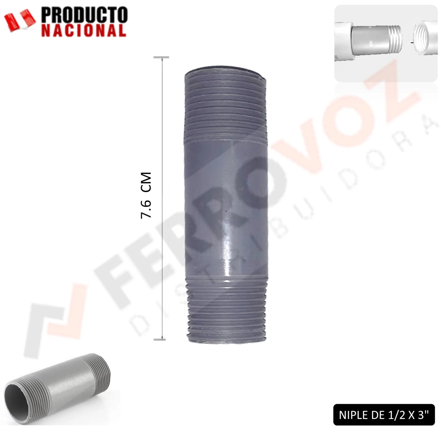 NIPLE PVC 1/2" X 3" "COMERCIAL"