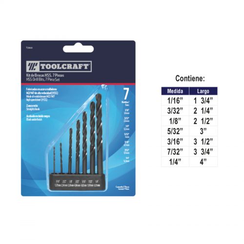 JUEGO DE BROCAS HSS X 7 PZS 11/6" A 1/8" DOBLE BISTER