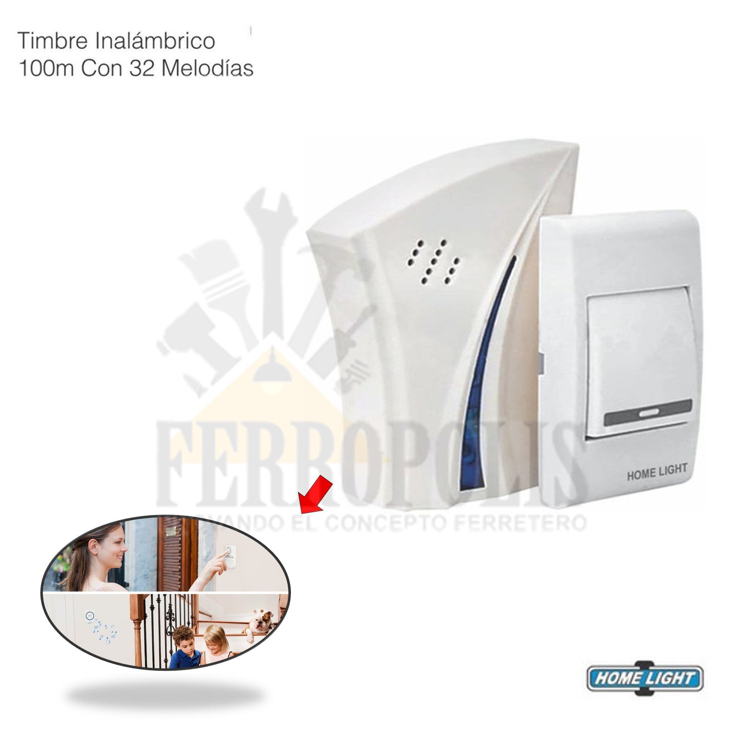 TIMBRE INALAMBRICO 100M C/32 MELOD" HOME LIGHT"