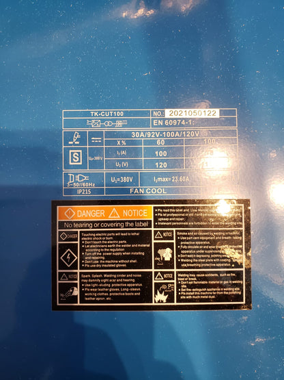 CORTADORA PLASMA TRIFASICO 100 A - 380 V - 30mm CORTE "TOYAKI JAPAN"