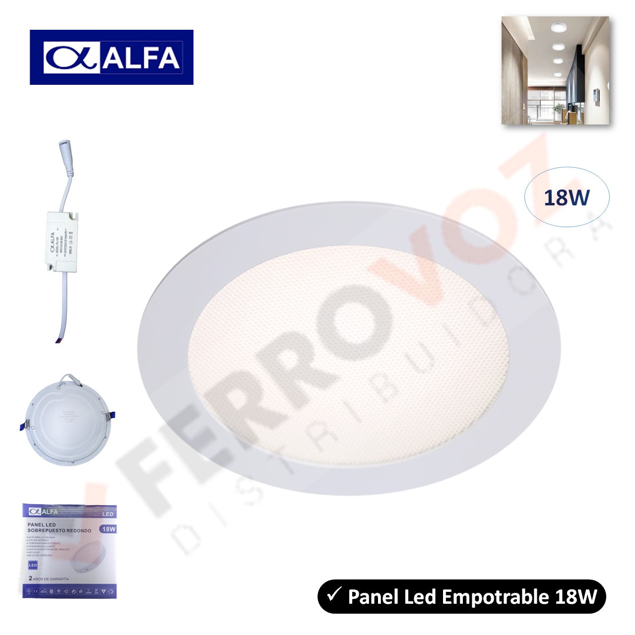 PANEL LED REDONDO 18 W EMPOTRAR