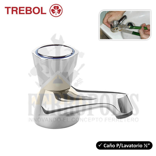 CAÑO LAVATORIO BAÑO PERILLA CROMADA "TREBOL"