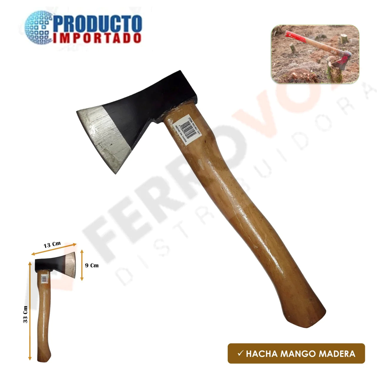 HACHA MANGO MADERA 33CM