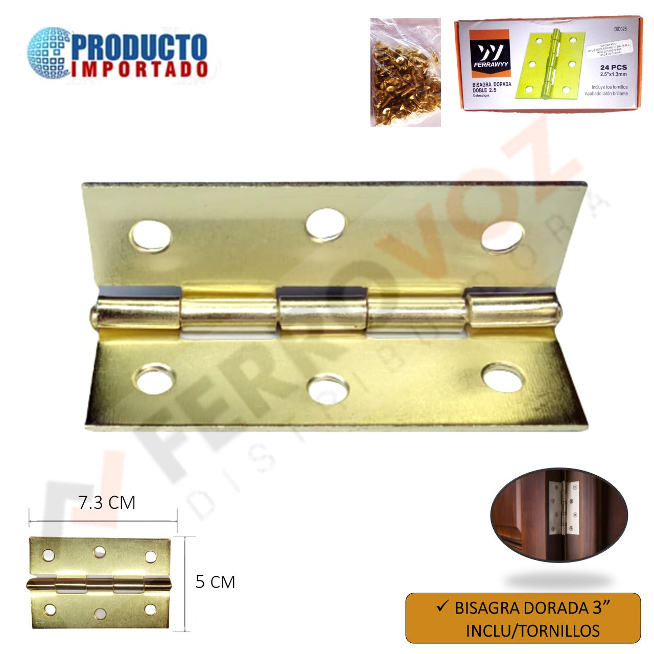 BISAGRA ALUMINIZADA SIMPLE 3" DORADA ( X PAR )